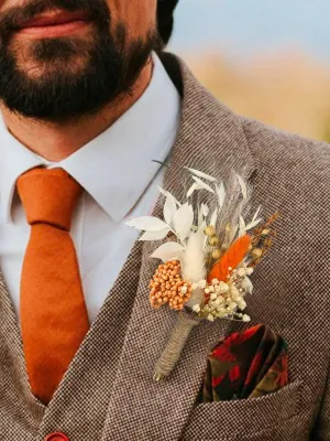 6Pcs Dried Flower Boutonnieres Orange