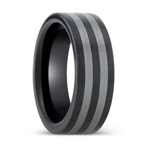 BETA | Ceramic Ring, Tungsten Inlay, Flat Brushed Edges