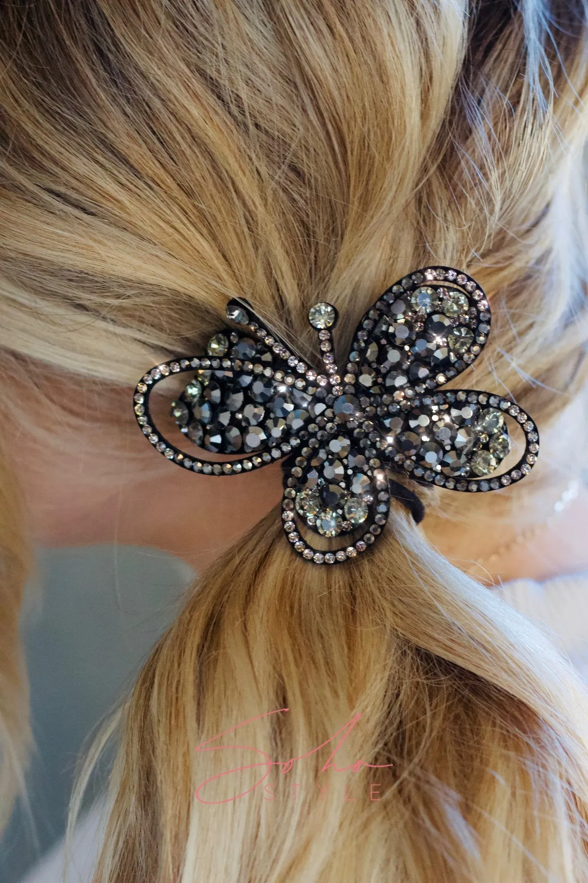 Big butterfly eye crystal barrette