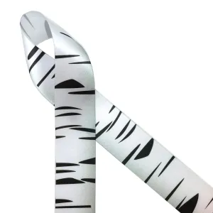 Birch bark ribbon in white and black  printed on 1.5" white satin