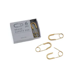 Brass Safety Pins, Set of 6