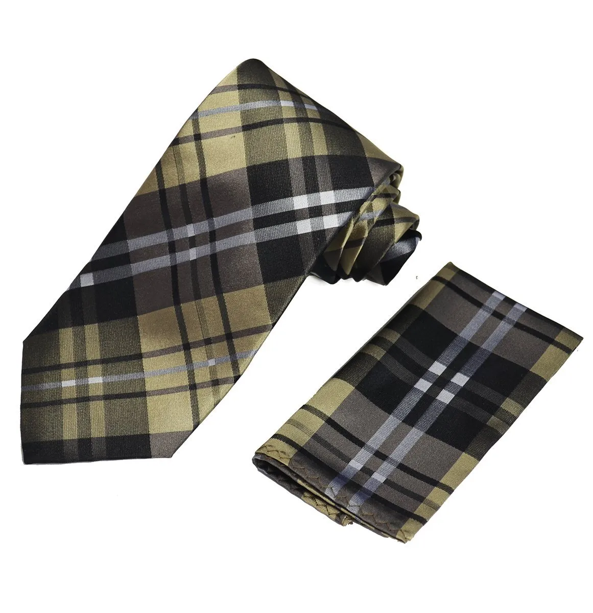 Brown Plaid Silk Tie and Accessories