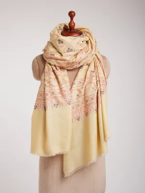 Cream XL Embroidered Indian Pashmina Shawl