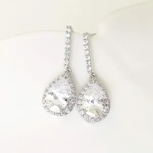 CZ Pave Teardrop Dangle Earrings