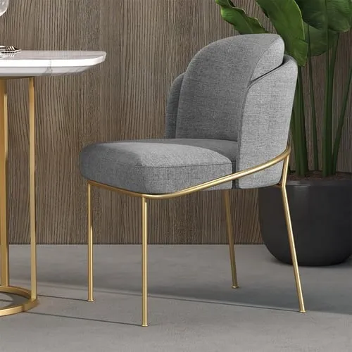 Dining Chair Modern Cotton&Linen Upholstered Side Chair in Gold