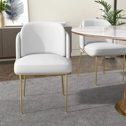 Dining Chair Modern Cotton&Linen Upholstered Side Chair in Gold