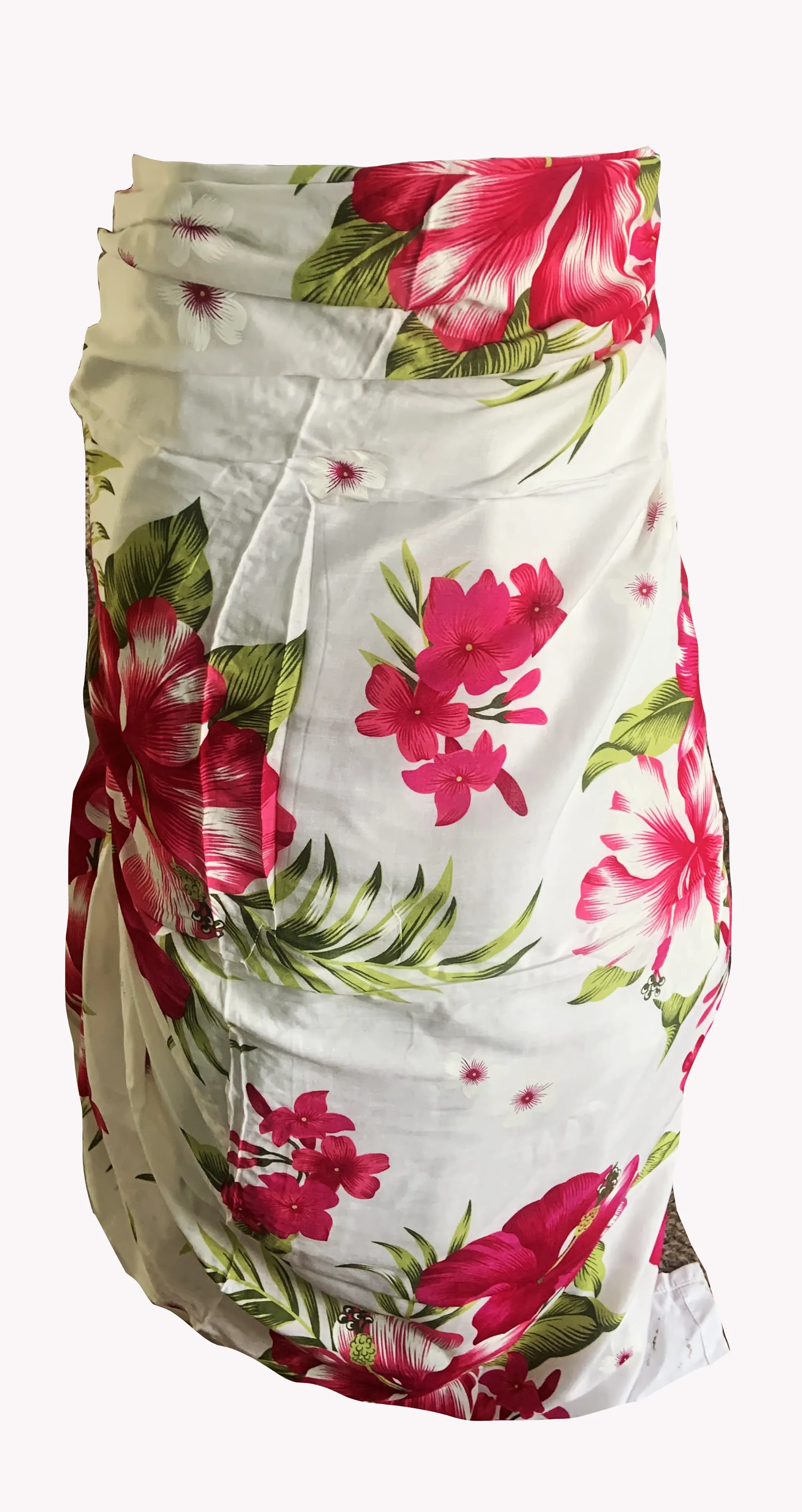 Elegant White Sarong with Red Flower Pattern  - Sophisticated Beach Cover-Up