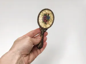 Floral Petite Embroidered Floral Hand Mirror