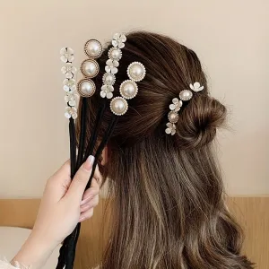 FlowerShaped Hair Bun Maker with Faux Pearls for Women