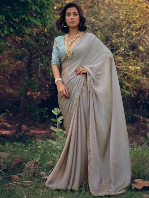 Grey Art Silk Woven Saree