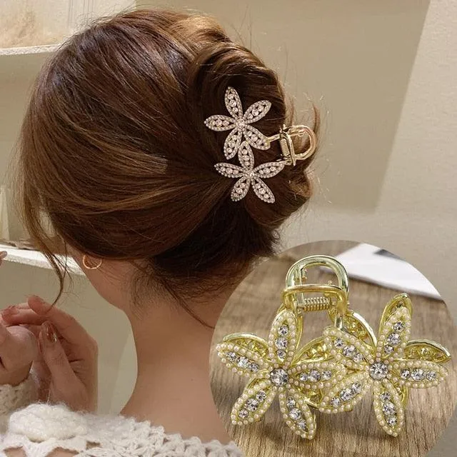 Hair Claw Crystal Pearl Clip