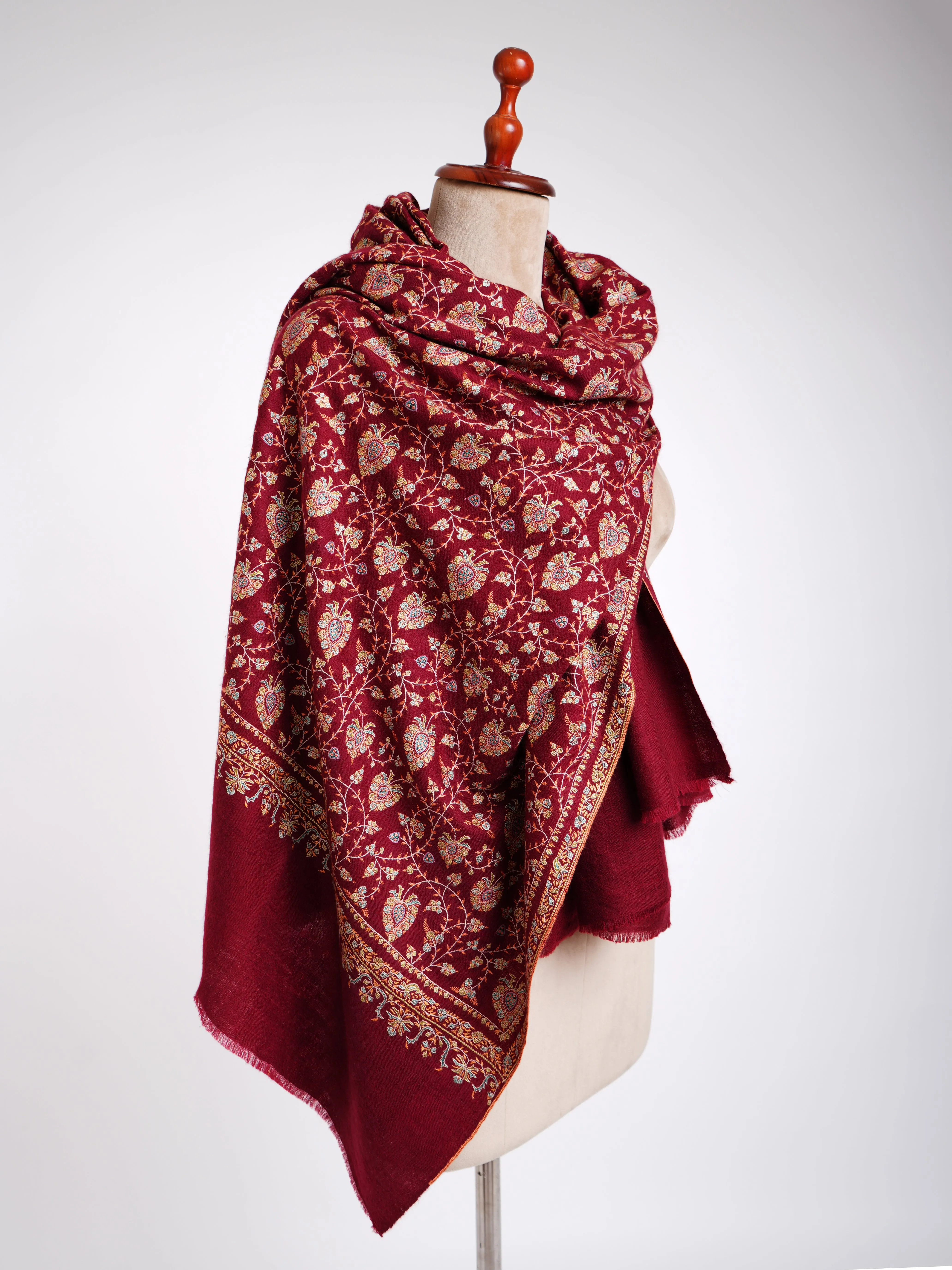 Hand Sozni Neem Jamavar Pashmina Shawl Valiant Poppy