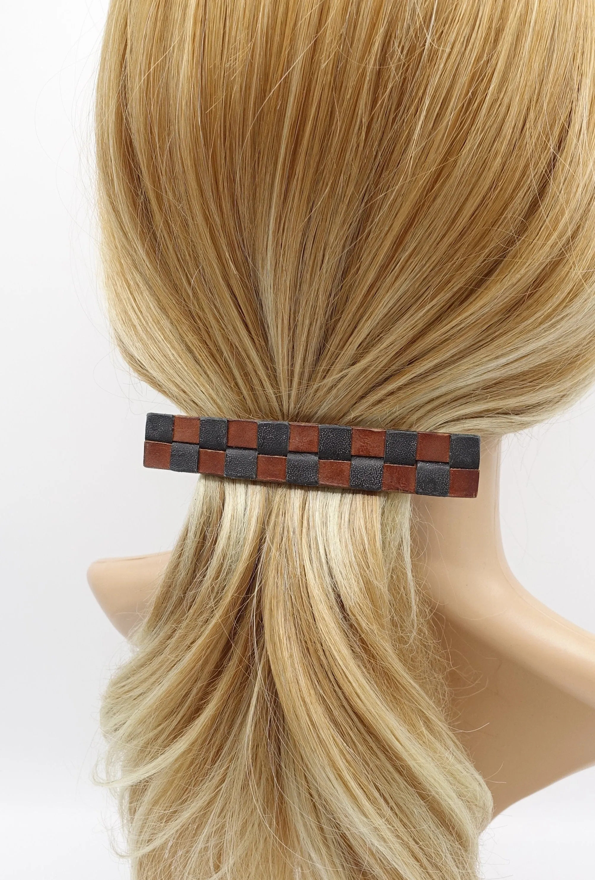 leather hair barrette, mesh leather barrette, authentic leather barrette for women