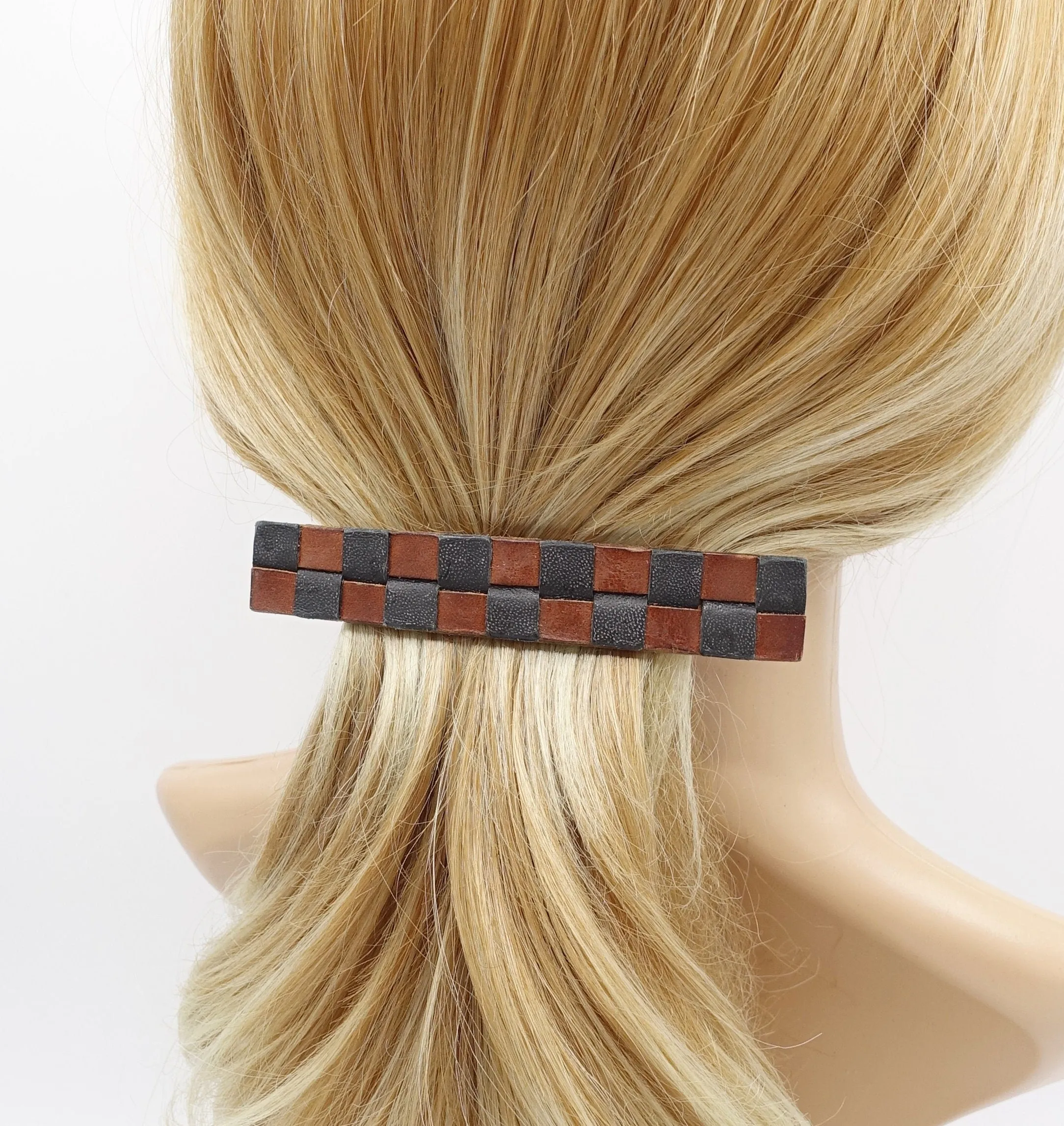 leather hair barrette, mesh leather barrette, authentic leather barrette for women