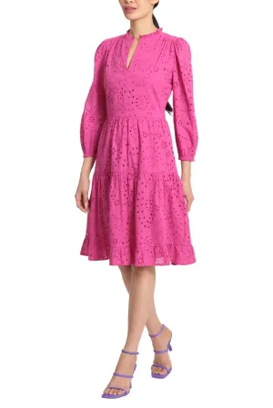 Maggy London Mini Ruffle Mock Neck Eyelet Dress