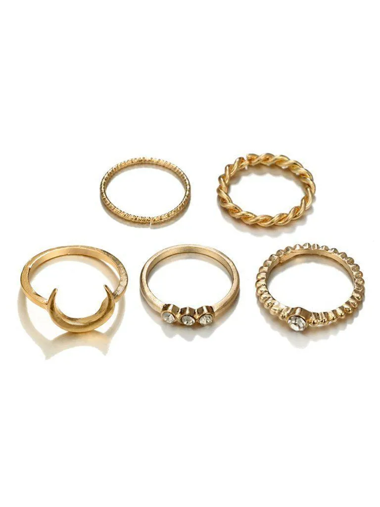 Moon Detail Rings Set 5pcs