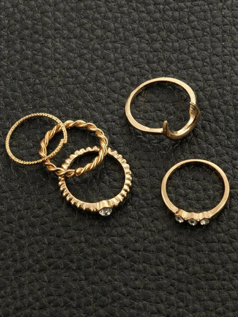 Moon Detail Rings Set 5pcs