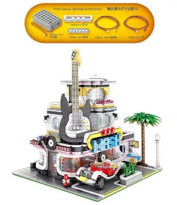 Music Store & Car Wash Street View Creator Modular City Building Blocks Set | General Jim's Toys