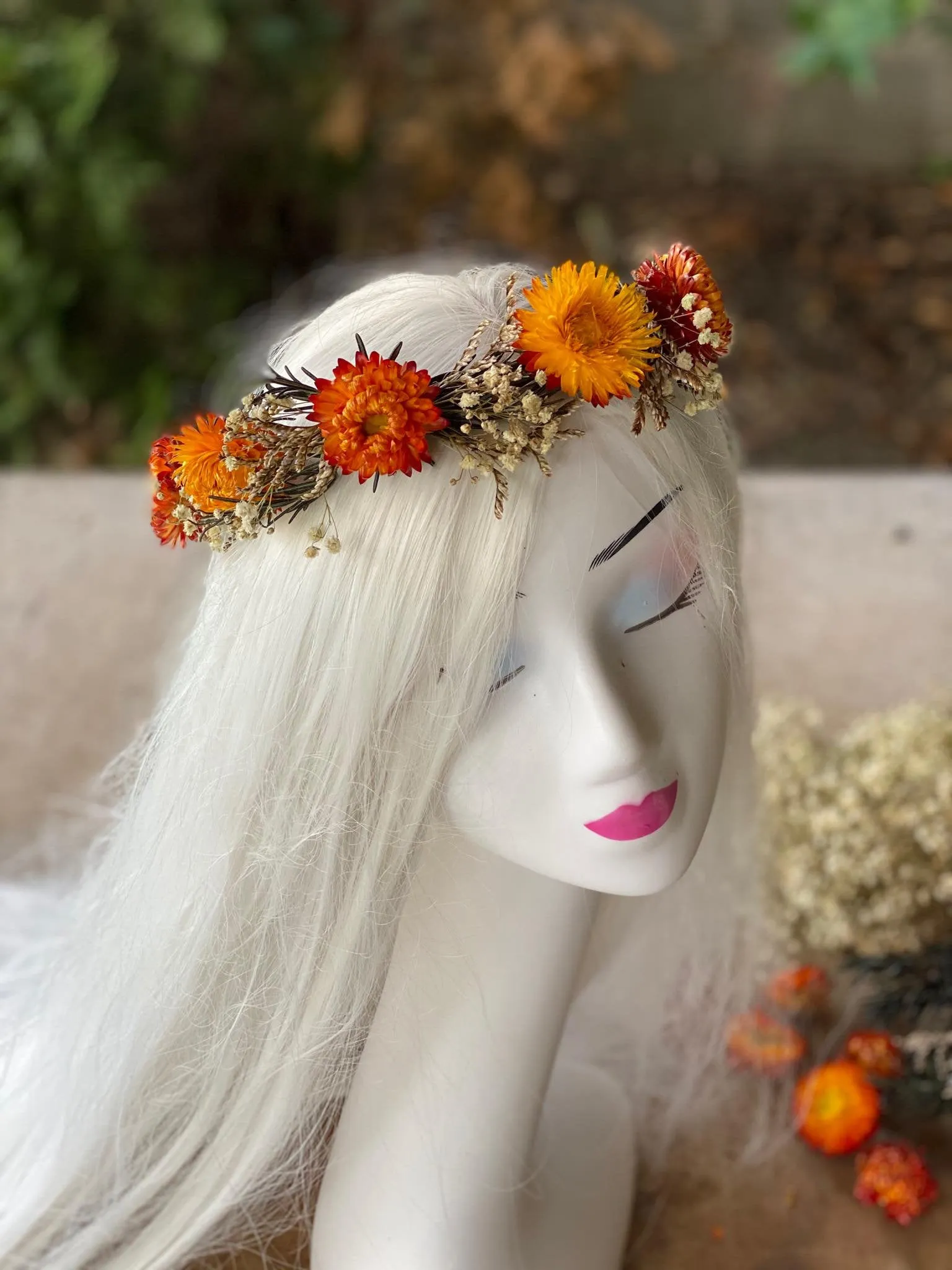 Natural flower hair wreath Wedding wreath Flower hair wreath Orange Bridal hair wreath Magaela Hair accessories Autumn flower crown Fall