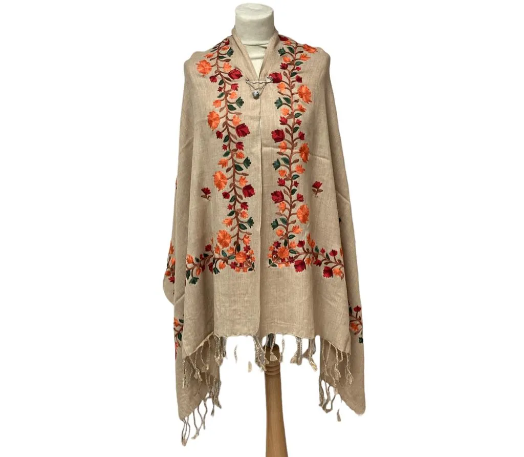 New Women Embroidery Floral Border Shawl with Beads Casual Shawl