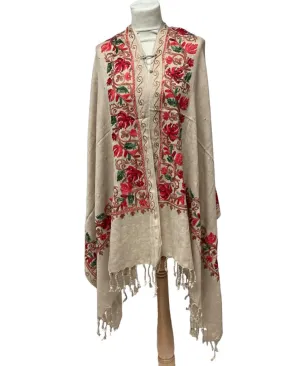 New Women Embroidery Floral Border Shawl with Beads Casual Shawl