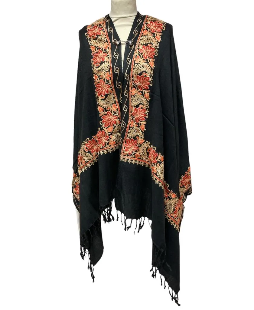 New Women Embroidery Floral Border Shawl with Beads Casual Shawl