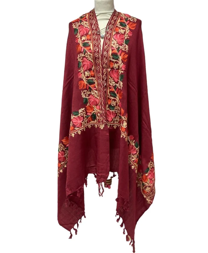 New Women Embroidery Floral Border Shawl with Beads Casual Shawl