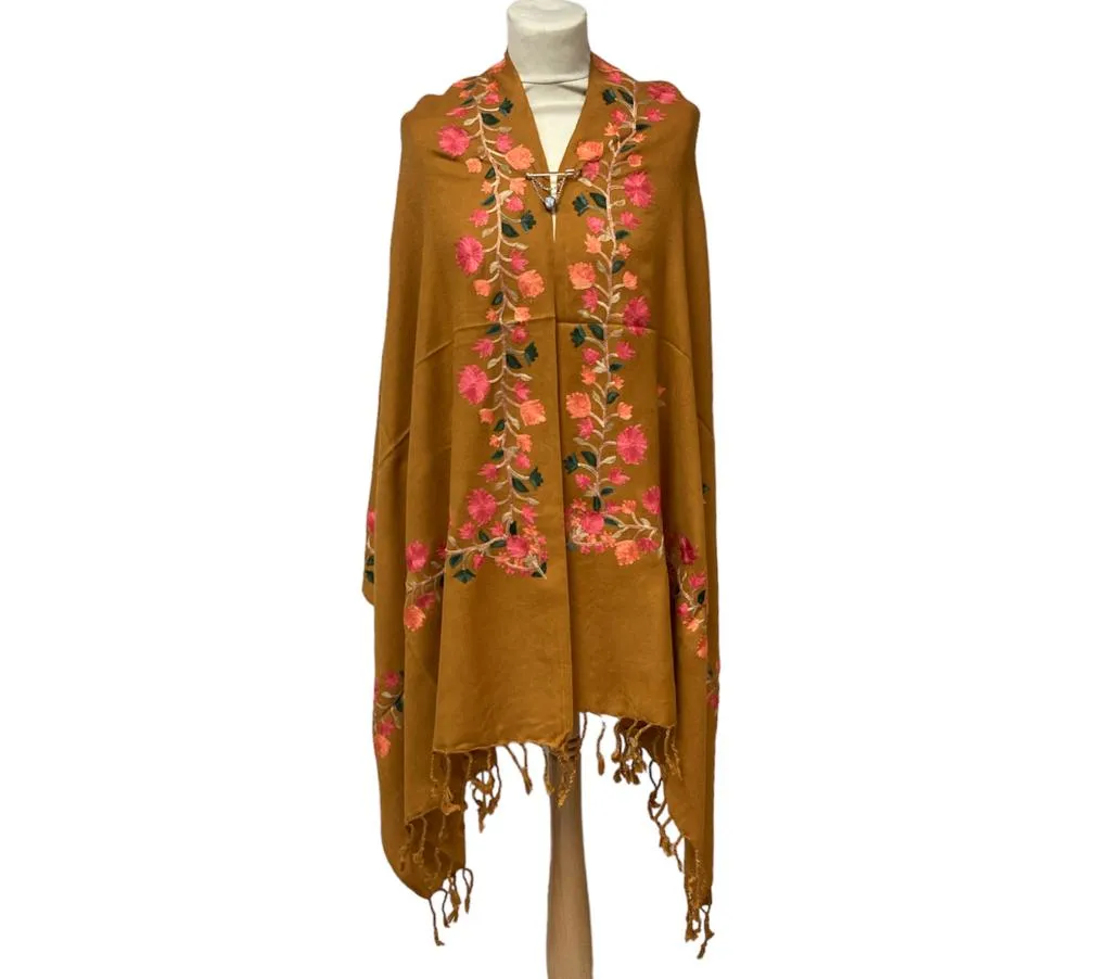 New Women Embroidery Floral Border Shawl with Beads Casual Shawl