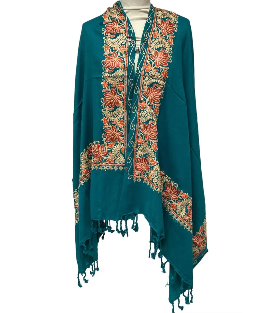 New Women Embroidery Floral Border Shawl with Beads Casual Shawl