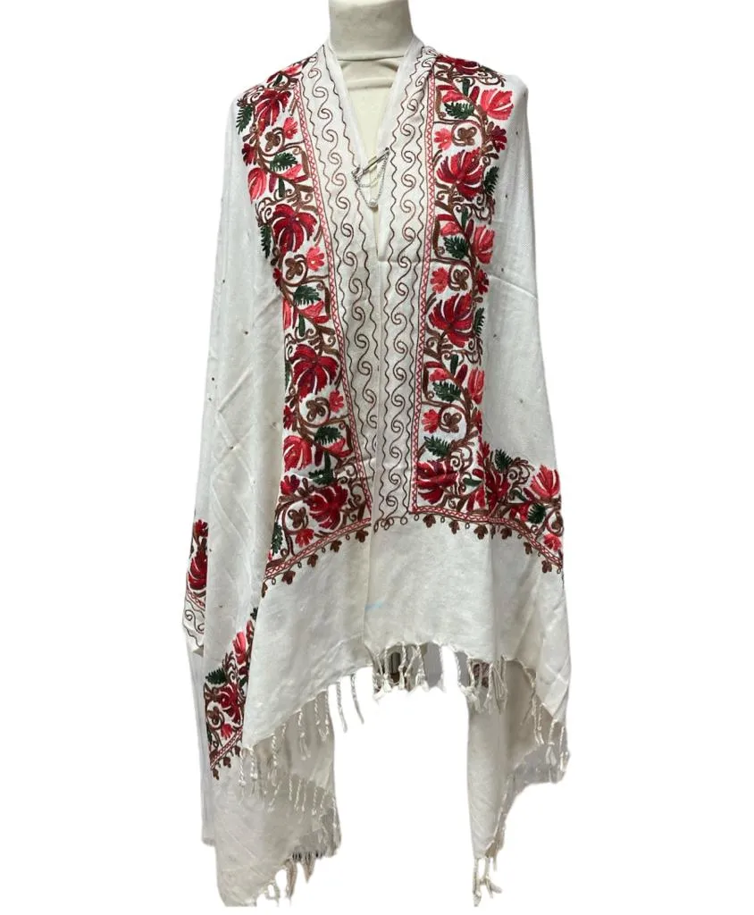 New Women Embroidery Floral Border Shawl with Beads Casual Shawl