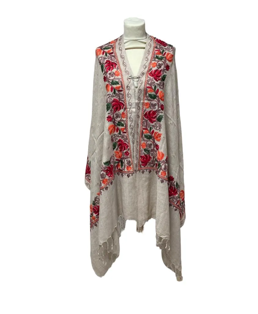 New Women Embroidery Floral Border Shawl with Beads Casual Shawl