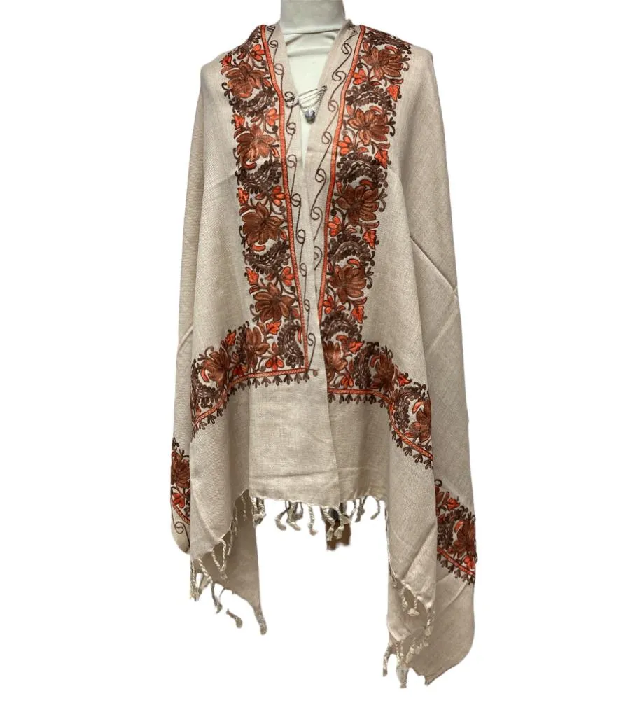 New Women Embroidery Floral Border Shawl with Beads Casual Shawl