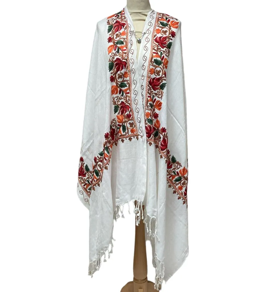 New Women Embroidery Floral Border Shawl with Beads Casual Shawl