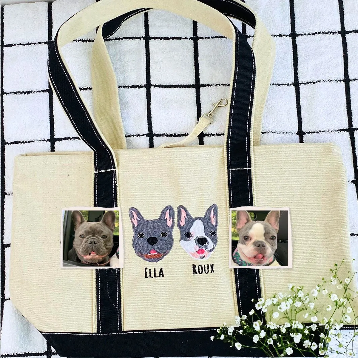 Personalized Cat Tote Bag with Custom Embroidered Photo - Unique Cat Mom Gift Idea