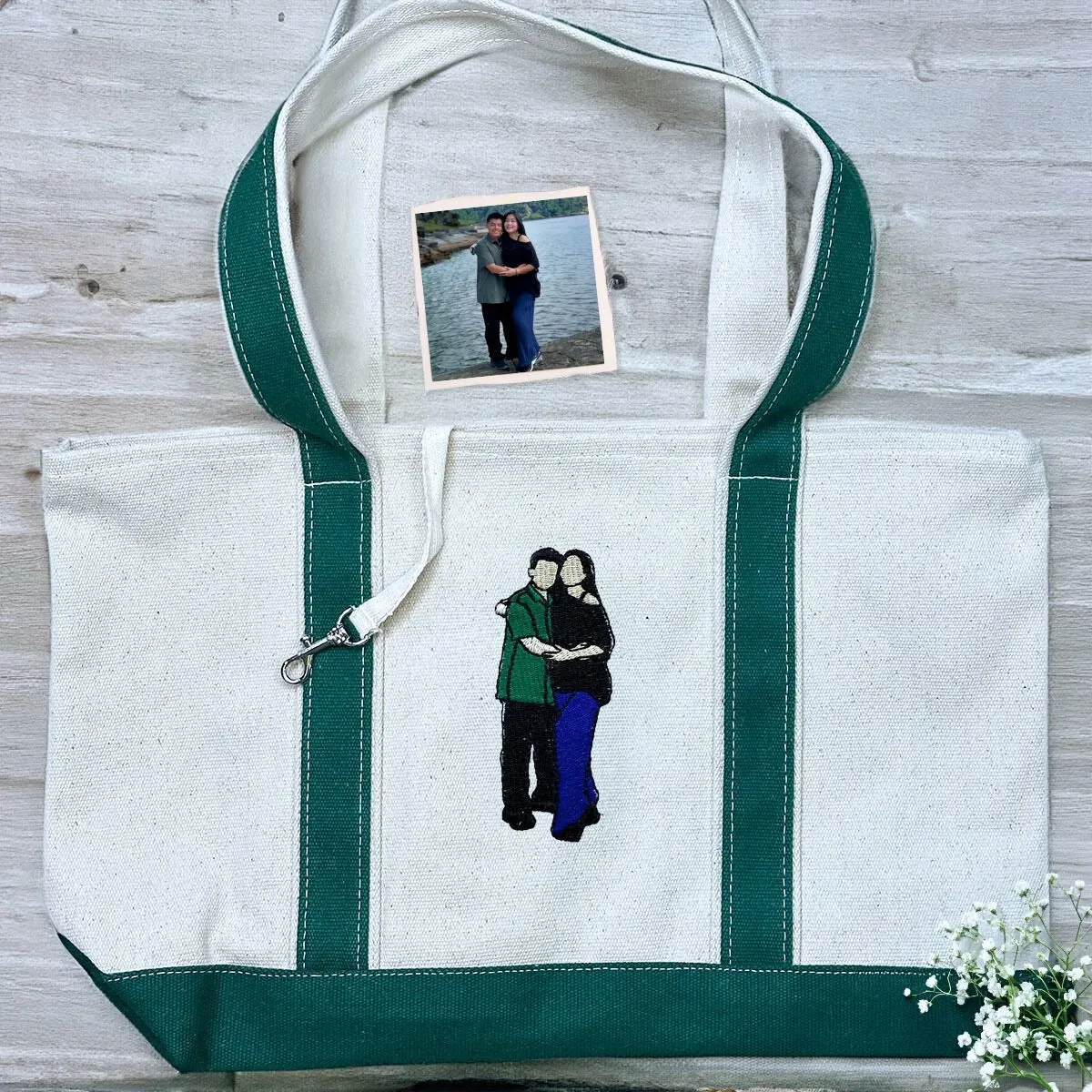 Personalized Photo Portrait Tote Bag with Embroidered - Unique Couple Gift Idea