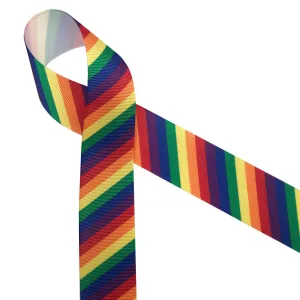 Rainbow Stripe Ribbon in primary colors on1.5" white grosgrain