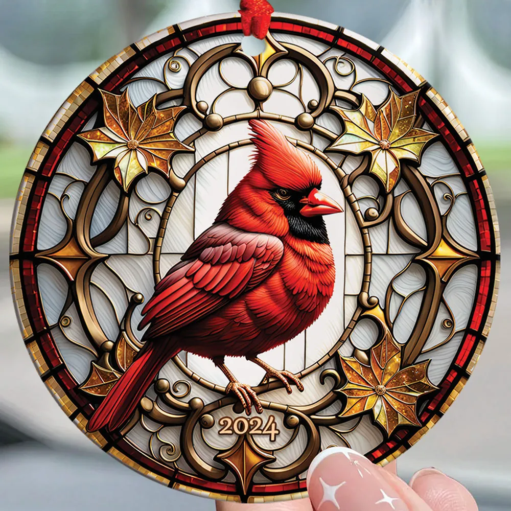 Red Cardinal Circle Ceramic Ornament