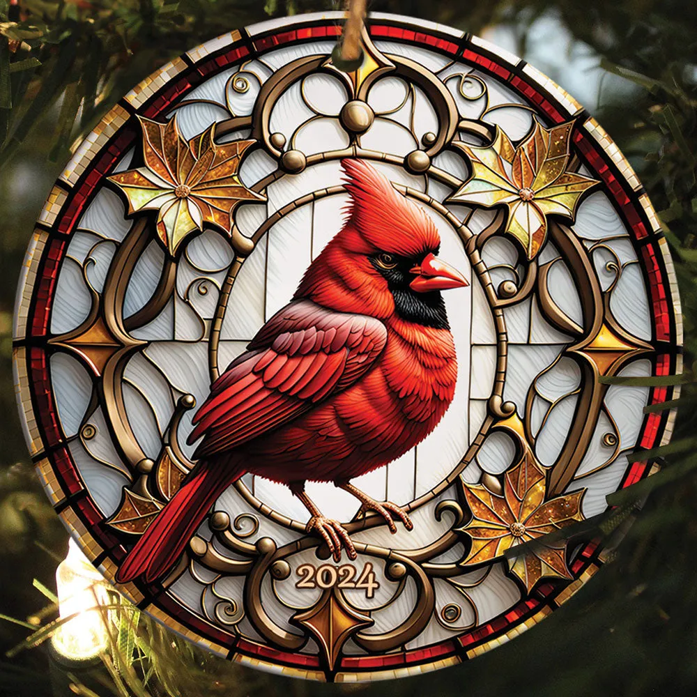 Red Cardinal Circle Ceramic Ornament