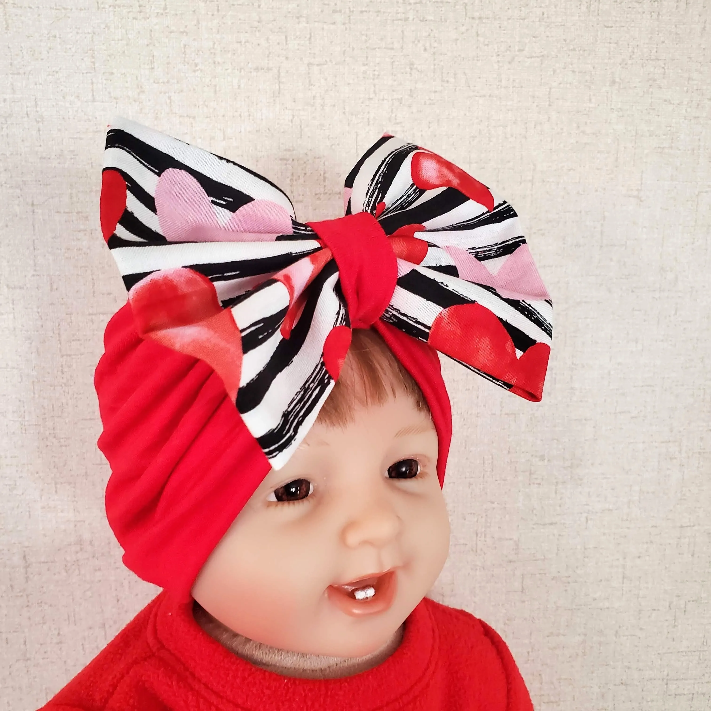 Red with Hearts Bow Turban Hat for Baby