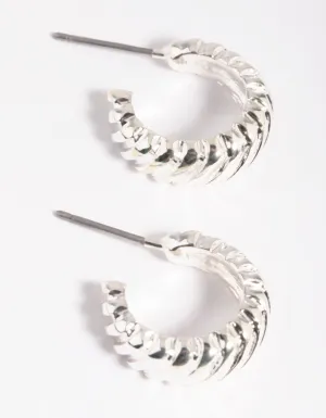 Rhodium Mini Text Hoop Earrings