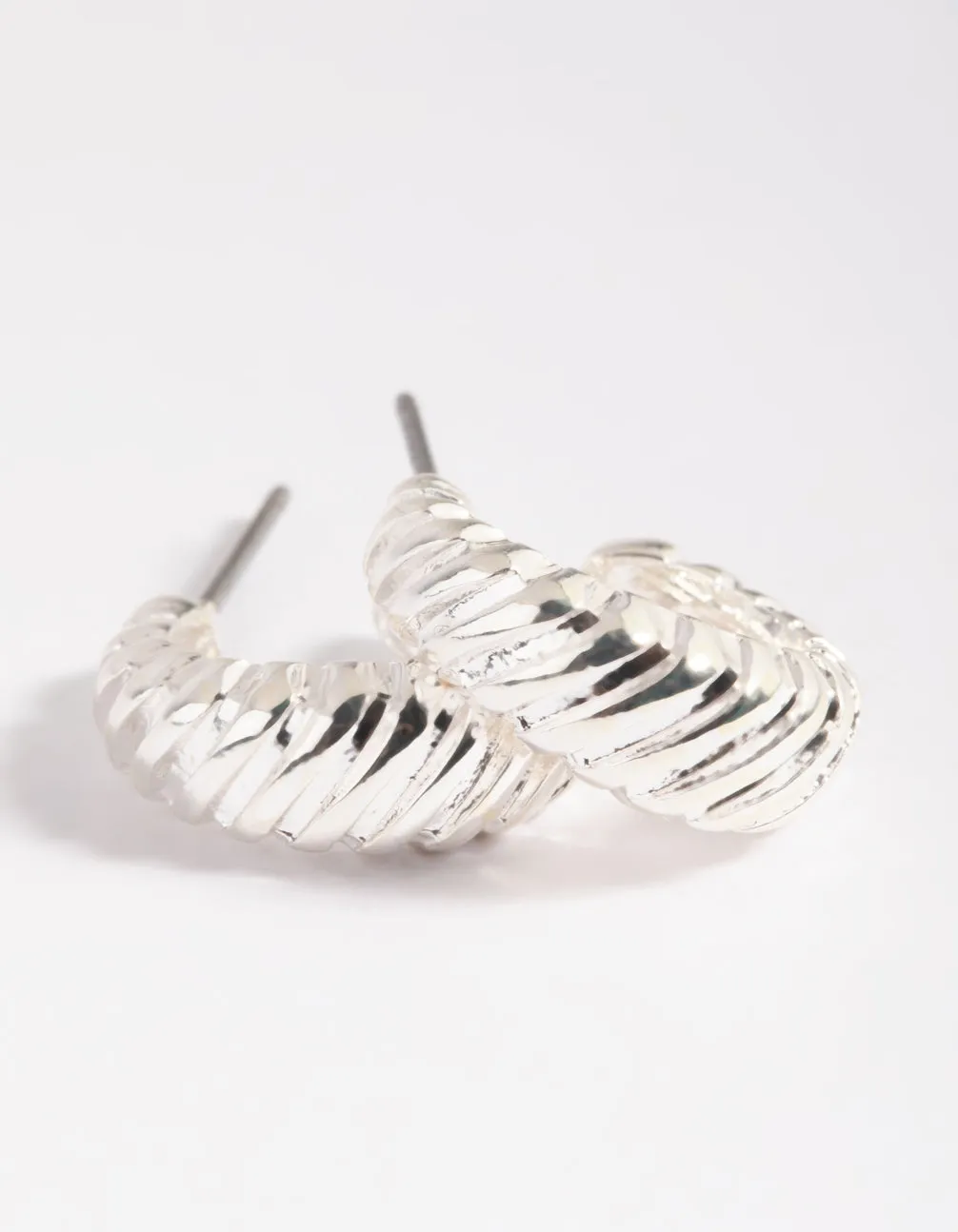 Rhodium Mini Text Hoop Earrings