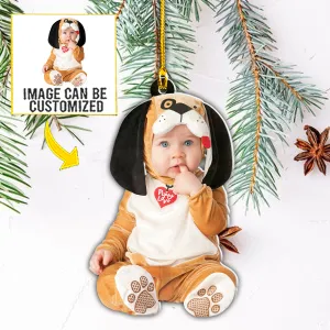 Teesdily | Baby's First Christmas Personalized Photo Ornament Baby Christmas Bauble Personalized Custom Shaped Acrylic Photo Ornament