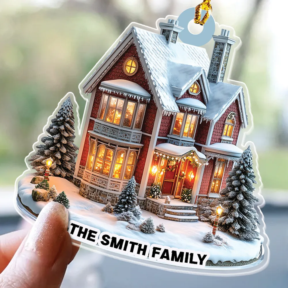 Teesdily | Customized Christmas House Ornament, Home Sweet Home 2D Acrylic Ornament Christmas, New Home Ornament Christmas Gift