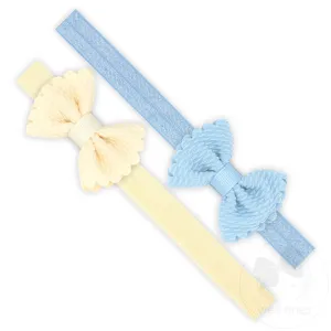 Two Tiny Soft Textured Butterfly Hair Bows on Matching Elastic Band