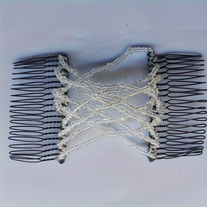 Vintage Bead Stretchy Magic Hair Comb with Faux Pearls