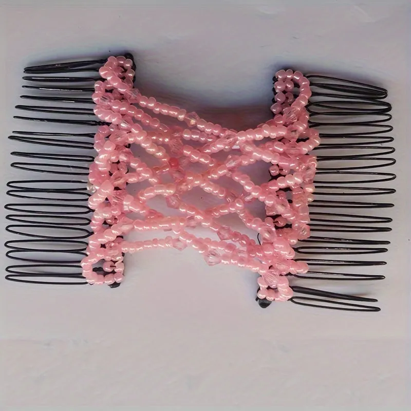 Vintage Bead Stretchy Magic Hair Comb with Faux Pearls