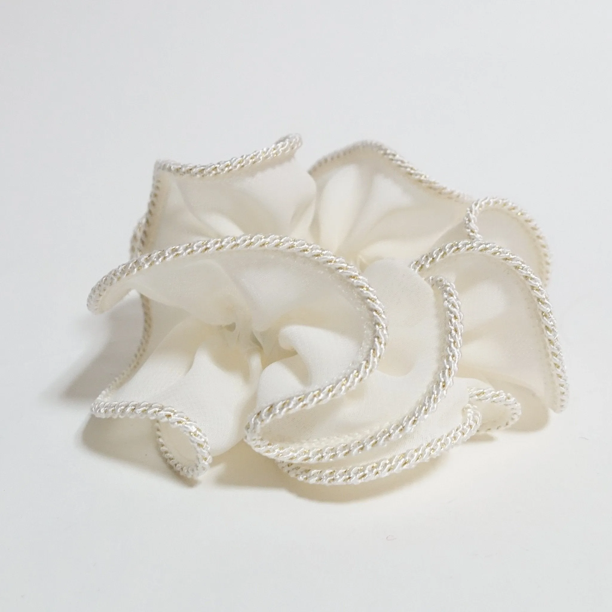 White Thread Trim Hair Chiffon Scrunchies Elastic Band Women Hair Accessories