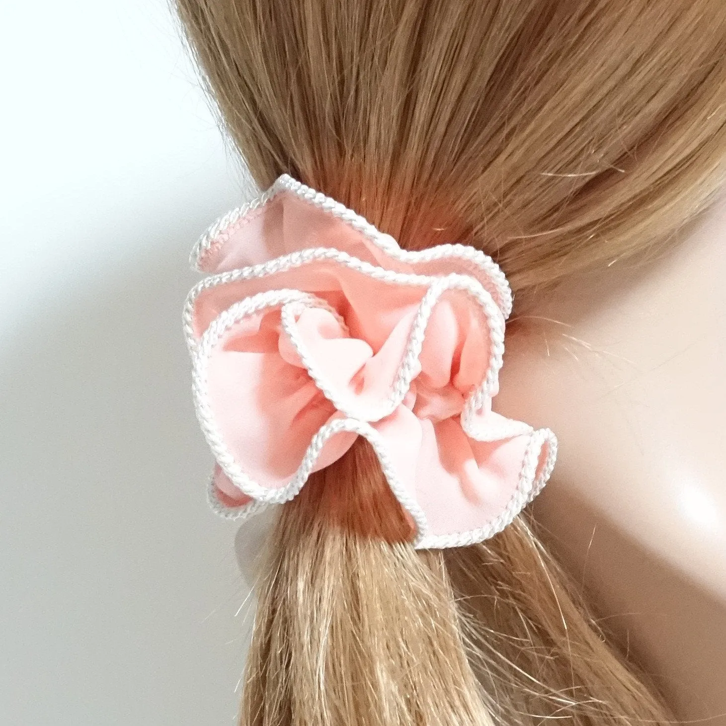 White Thread Trim Hair Chiffon Scrunchies Elastic Band Women Hair Accessories