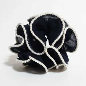 White Thread Trim Hair Chiffon Scrunchies Elastic Band Women Hair Accessories