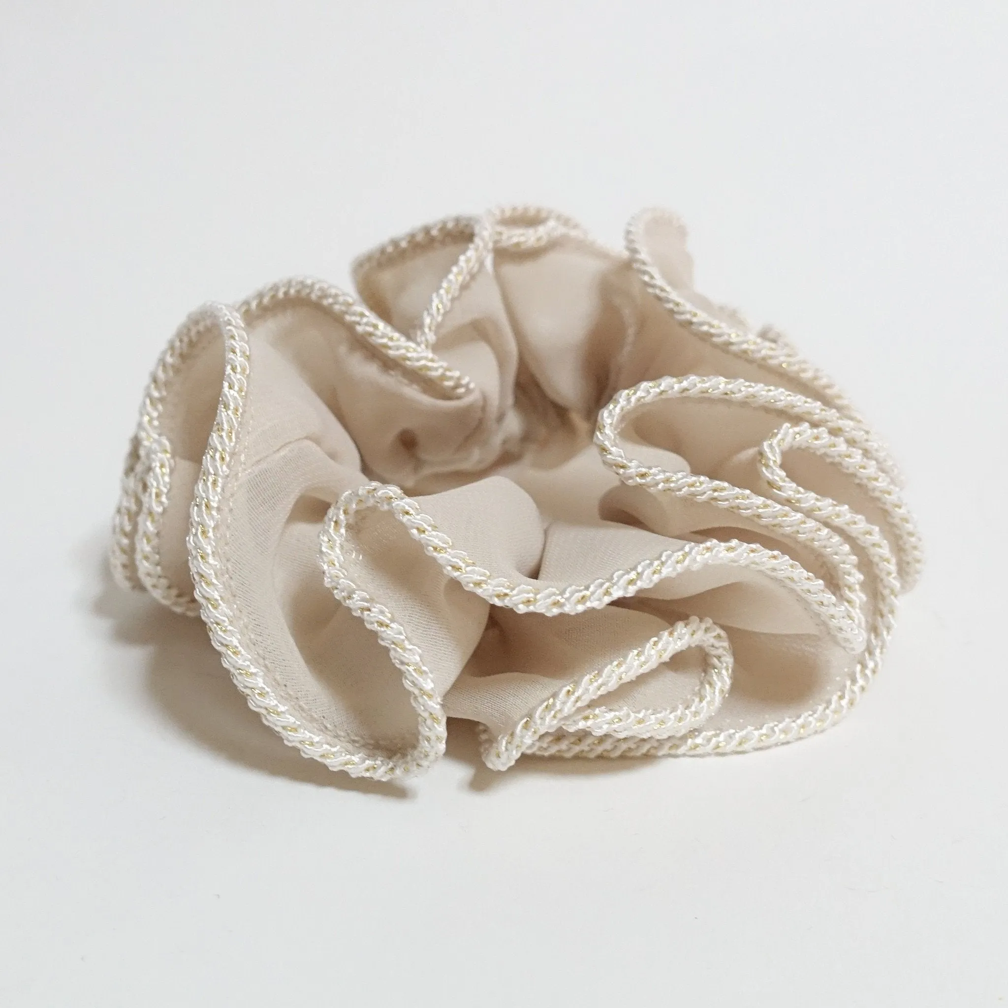 White Thread Trim Hair Chiffon Scrunchies Elastic Band Women Hair Accessories